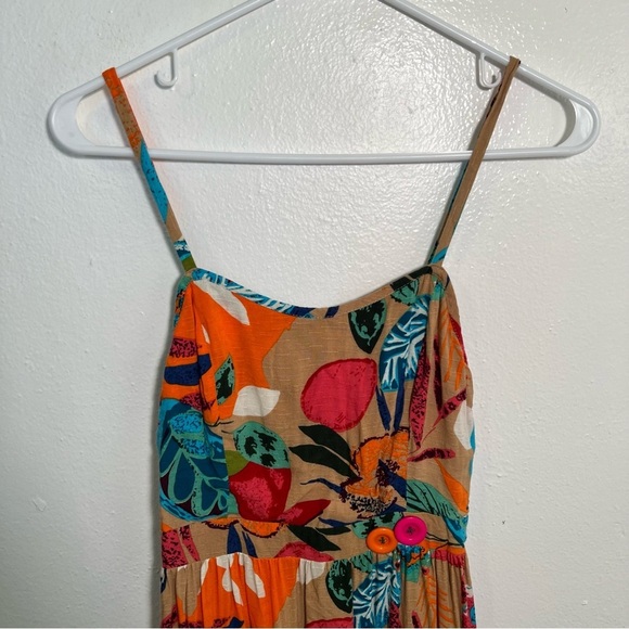 Sleeveless Fit & Flare Dress Tan Multicolor Floral - Picture 2 of 7